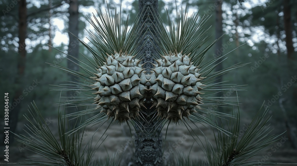 Poster mirrored image shows detailed plant forms within a forest setting