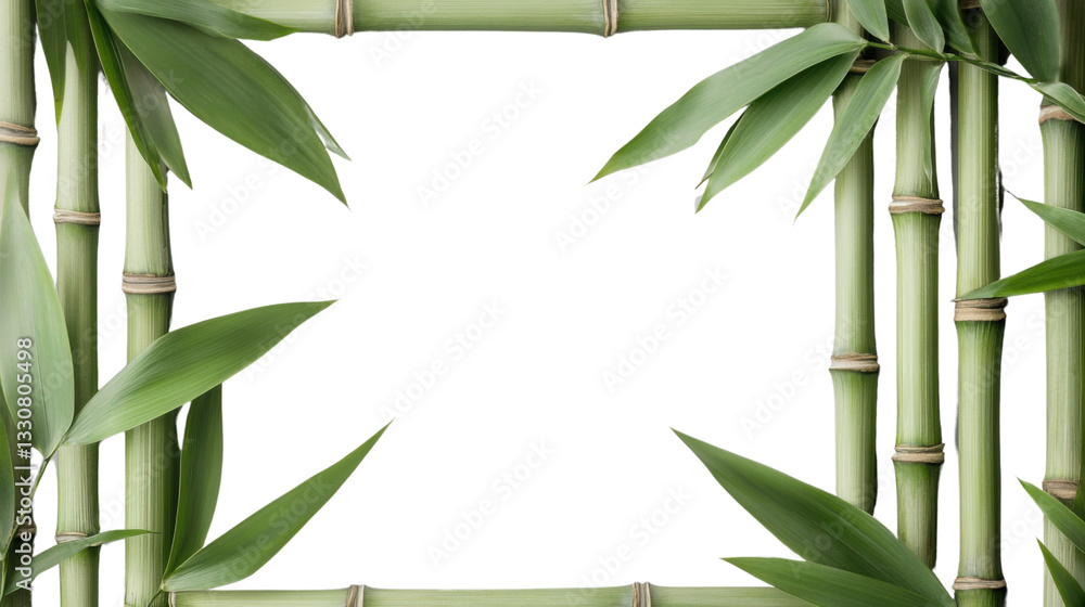 Poster bamboo frame border with transparent background surrounding empty space