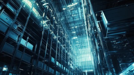 Massive Distribution Warehouse Interior with High Storage Shelves and Advanced Logistics Infrastructure Creating Industrial Supply Chain Environment