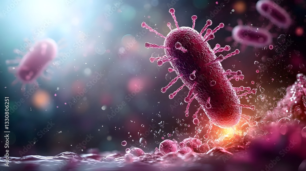 Poster minimalist and simplified infographic highlighting the key structural elements of e coli bacteria in