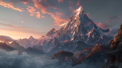 Majestic Mountain Landscape at Sunset with Colorful Sky and Clouds