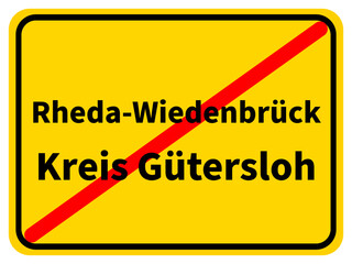 Illustration eines Stadtausgangsschildes von Rheda-Wiedenbrück, einer Gemeinde des Kreises Gütersloh