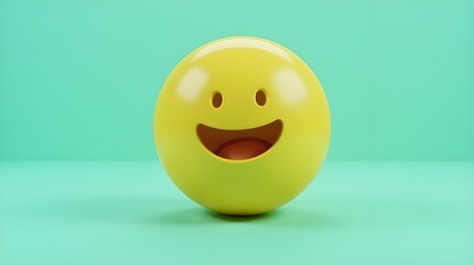 Yellow smiling emoji with a glossy finish on a teal background
