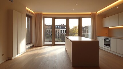 Modern Open-Plan Kitchen Living Area With City View