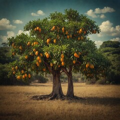 A lone mango tree depicted in an impressionist painting.