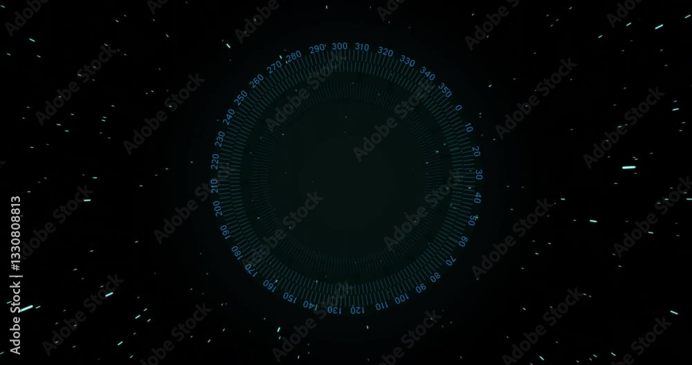 Poster animation of rotating digital compass with glowing radial lines on dark background