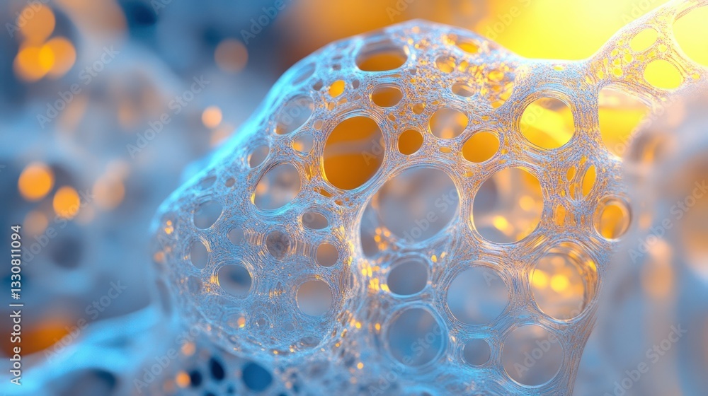 Poster a close up image of a porous translucent structure