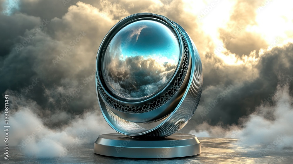 Poster a reflective sphere embedded within an architectural designed structure