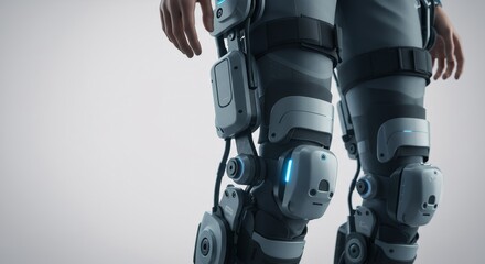 Robotic exoskeleton legs for medical rehabilitation. Futuristic technology for mobility assistance. Innovative orthopedic device for gait training and physical therapy.