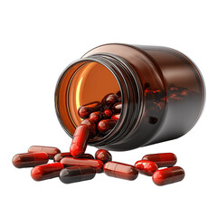 Red Medicine Jar with Vitamin Capsules: Boost Your Health with Pharmaceutical Supplements for a Healthy Lifestyle