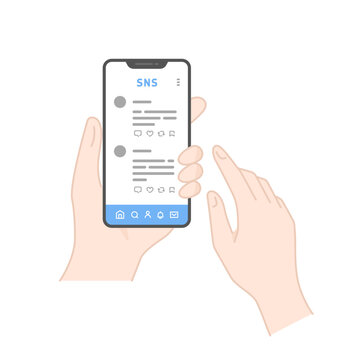 recommend clip art: スマホでSNSのタイムラインをチェックするイラスト(線画・カラー)