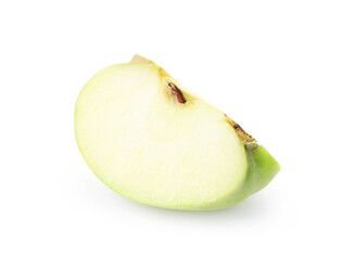 Slice of fresh ripe green apple on white background