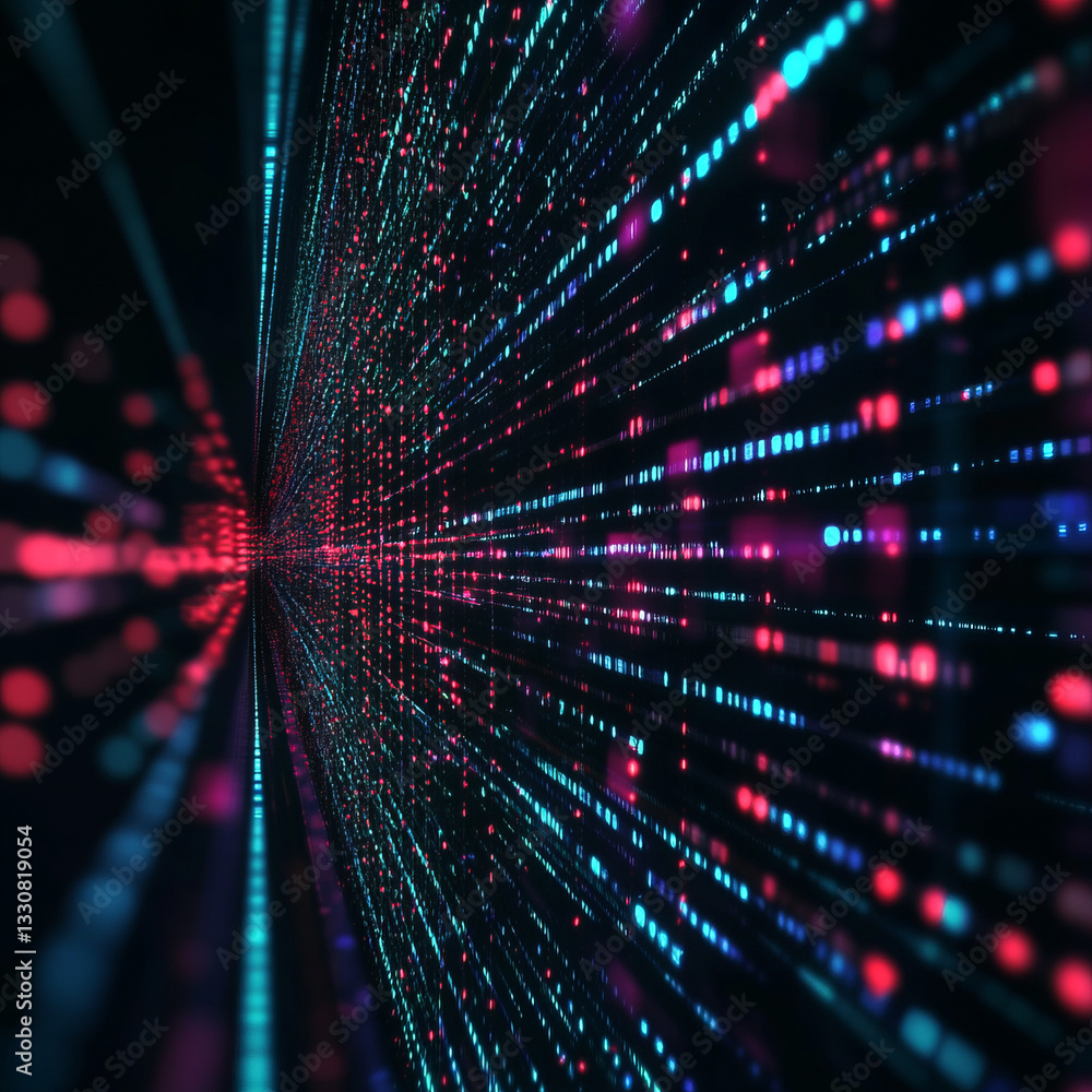 Poster abstract digital data tunnel with colorful light trails