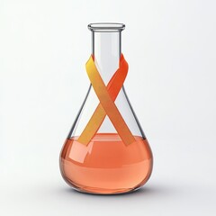Laboratory flask with ribbon symbol isolated on white background