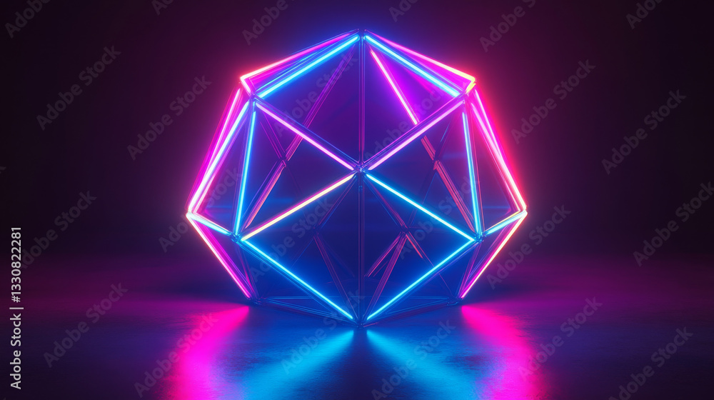 Poster a 3d-rendered abstract neon light scene featuring a cyberpunk-inspired studio setting with a glowing