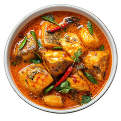 A Bowl of Sri Lankan Fish Curry with Coconut Milk Isolated on Transparent Background