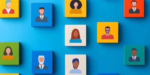 A diverse candidate profile interface displays a collection of colorful avatars  long title A vibrant and minimalist interface showcases a variety of