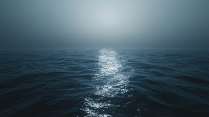 Obraz premium Serene ocean at night, moonlit wake.