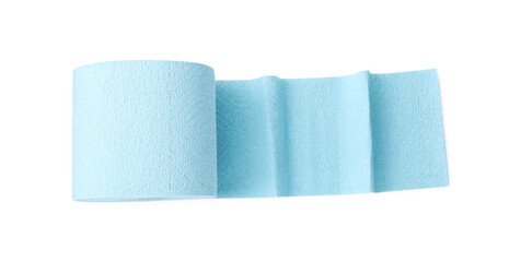 Light blue toilet paper roll isolated on white, top view