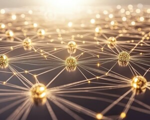 A close-up view of interconnected golden nodes, symbolizing networks and complex connections in a digital or technological context.