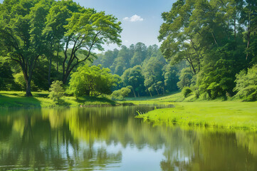 緑豊かな森の湖