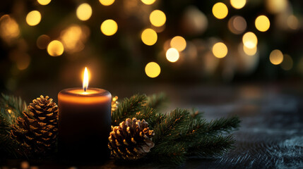 A luxurious black background with warm golden bokeh lights, creating a festive and elegant holiday atmosphere