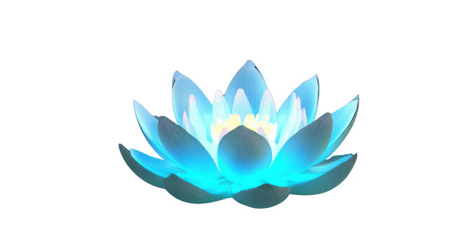 Glowing blue lotus flower with transparent background symbolizing purity and enlightenment