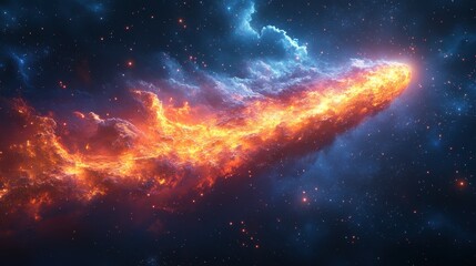 Colorful artistic representation of a nebula with bright orange hues and painterly brush strokes in cosmic space