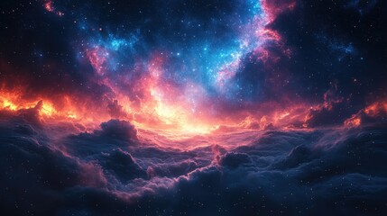 Obraz premium Enchanting colorful sky filled with stars, creating a dreamlike fantasy star field with magical glow above