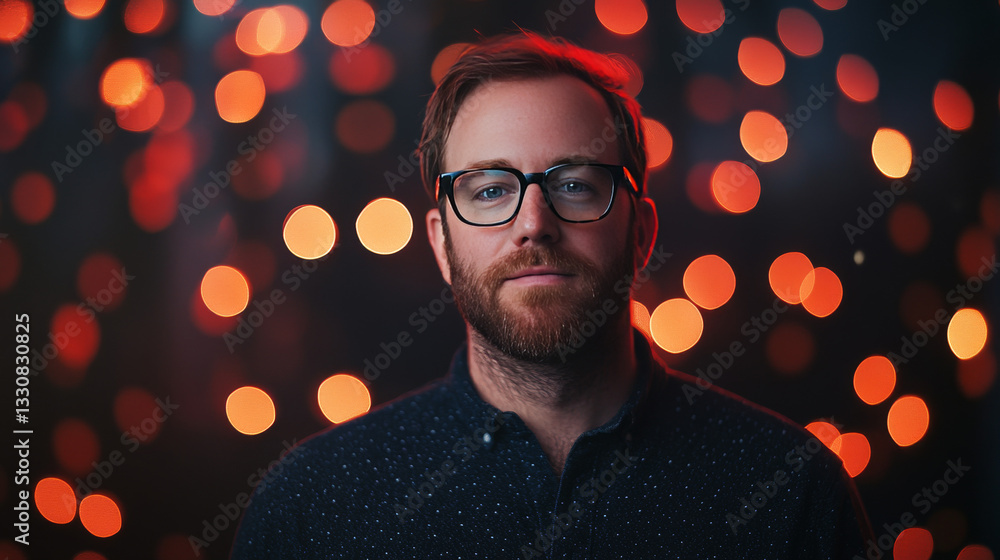 Poster a moody and atmospheric display of red and orange bokeh lights on a black background, adding warmth 