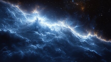 Fototapeta premium Dark blue nebula in deep space with glowing elements and icy comet creating an otherworldly cosmic scene
