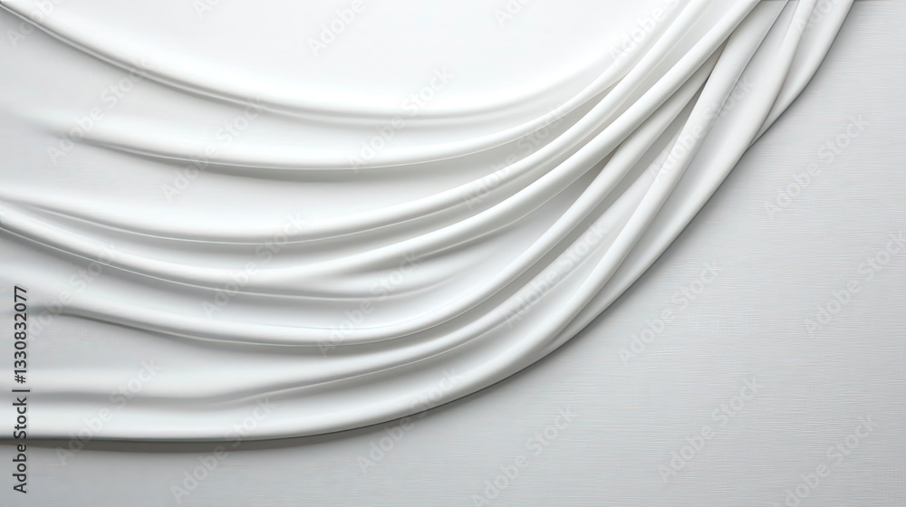 Poster draped white fabric with soft folds and curves, creating an elegant and luxurious texture.