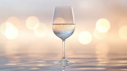Glass of water on blurred background.