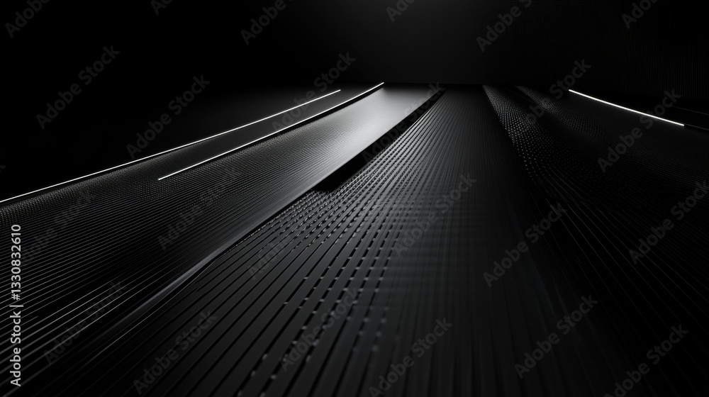 Poster a sleek and modern black background with abstract linear lighting effects, creating a futuristic aes