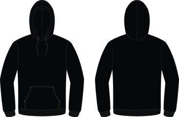 Black Pullover Hoodie Mockup &ndash; Front and Back View, Kangaroo Pocket, Drawstring Hood, Fashion Design Template
