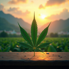 cannabis leaf on wood