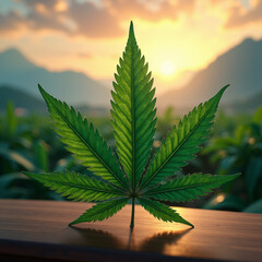 cannabis leaf on green background