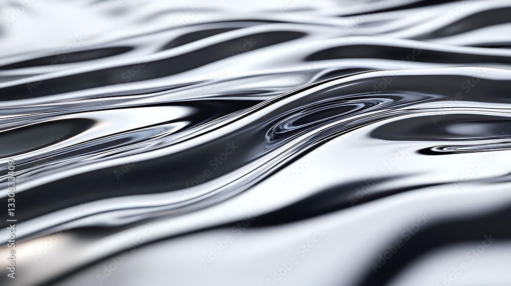 Poster Reflective water surface with gentle waves and subtle textures in monochrome tones.