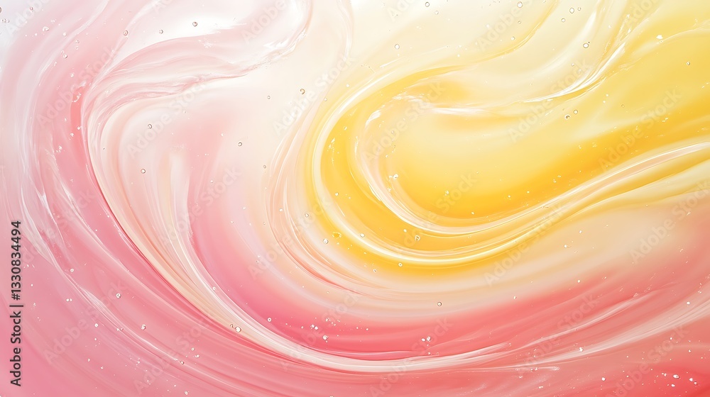 Poster swirling pastel colors of pink and yellow create a soft, dreamy abstract pattern.