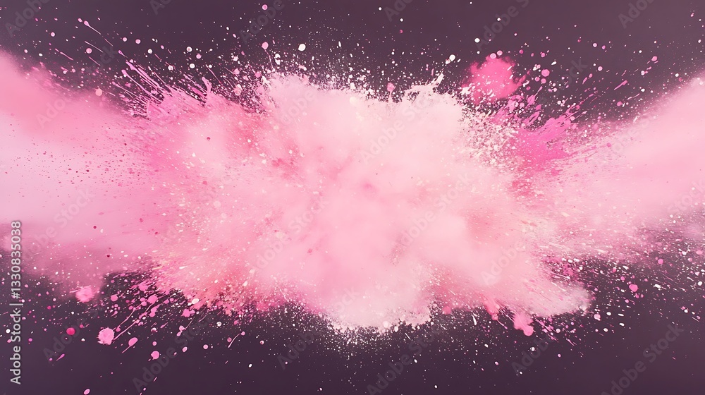 Poster vibrant pink powder explosion on a dark background, creating a dynamic and artistic visual effect.