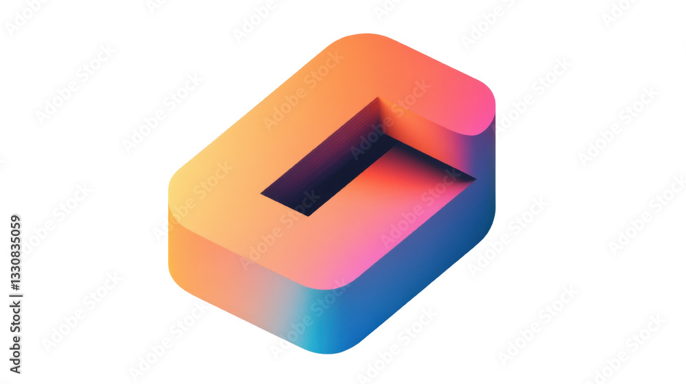 Poster a colorful 3d geometric shape featuring smooth curves and sharp edges, embodying modern design aesth