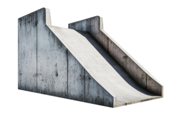 A concrete slide featuring a simple design with smooth surfaces and angular edges, ideal for recreational use.