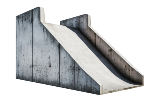 A concrete slide featuring a simple design with smooth surfaces and angular edges, ideal for recreational use.