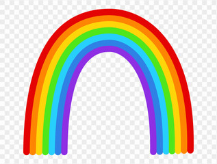 Fototapeta premium Rainbow drawn with colorful hand drawn strokes, featuring seven vibrant arcs in red, orange, yellow, green, light blue, dark blue, and purple on transparent background. smooth, curved lines. vector.