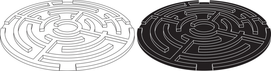 circular maze 3d icon set