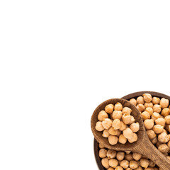 Cicer arietinum - High quality raw chickpeas in the spoon and bowl.