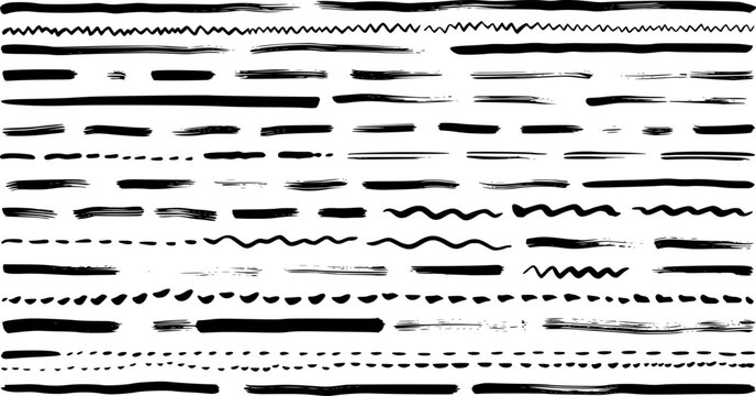 Hand-drawn lines, black and white, horizontal stripes, organic patterns, wavy lines, zigzag patterns, doodle-style, abstract borders, brush strokes, ink textures, minimalist design, repetitive element