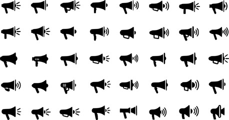 Fototapeta premium Megaphone icons set. Electric megaphone symbol with sound. Loudspeaker megaphone icon collection. Advertising concept. Flat and line style - stock vector