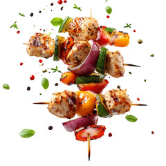 Juicy Chicken Kebab with Grilled Vegetables Isolated on Transparent Background