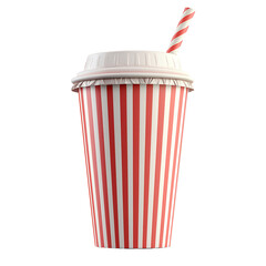 Vibrant Cinema Beverage Setup: Popcorn, Striped Disposable Cup & Straw